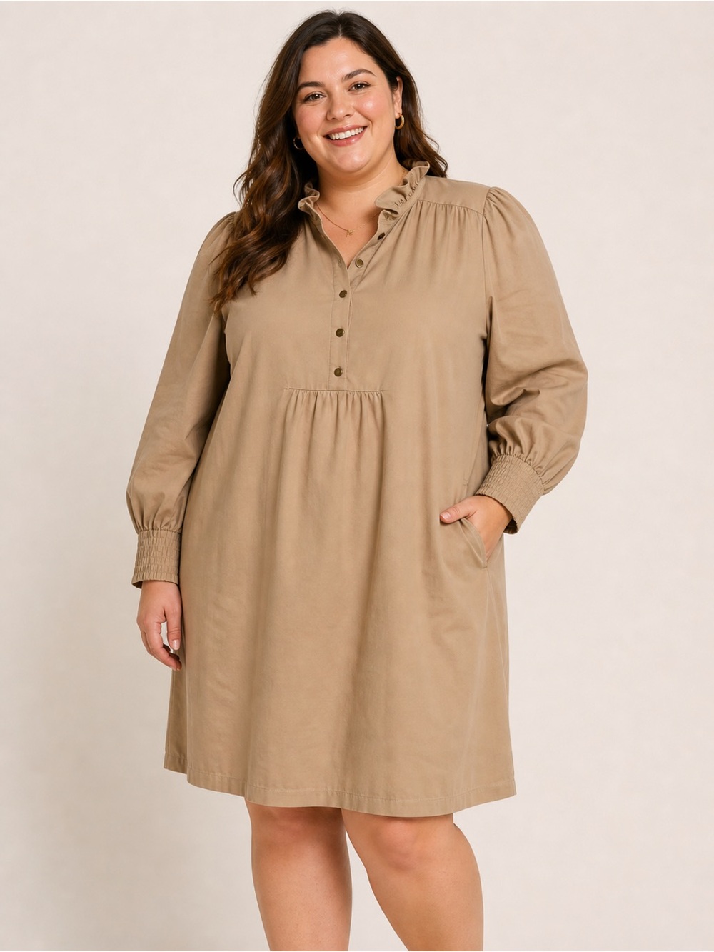 Pomander Place Tuckernuck Claiborne Khaki Shift Dress Puff Sleeve XXXL
